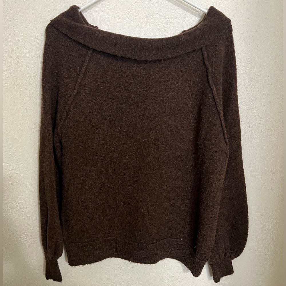 FREE PEOPLE Classic Echo Beach Pullover Knit Cowl Neck Sweater Brown Wms Sz XS